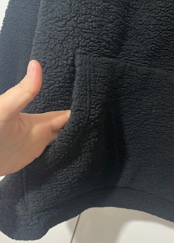 Siyah Peluş Kapüşonlu Rahat Sweatshirt - Görsel 4