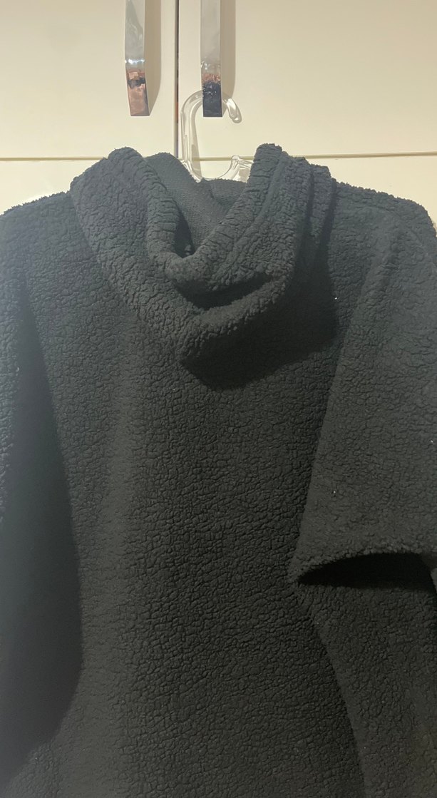 Siyah Peluş Kapüşonlu Rahat Sweatshirt - Görsel 5