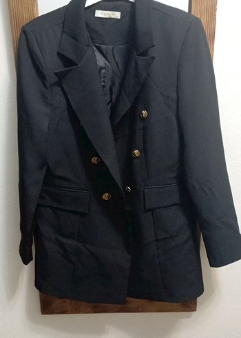 Düğmeli Siyah Midi Kadın Blazer Ceket - Görsel 4