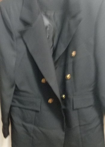 Düğmeli Siyah Midi Kadın Blazer Ceket - Görsel 3