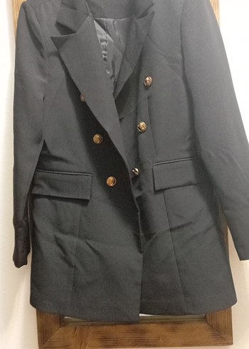 Düğmeli Siyah Midi Kadın Blazer Ceket - Görsel 2