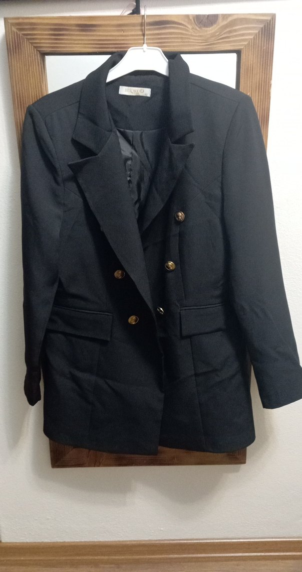 Düğmeli Siyah Midi Kadın Blazer Ceket - Görsel 4