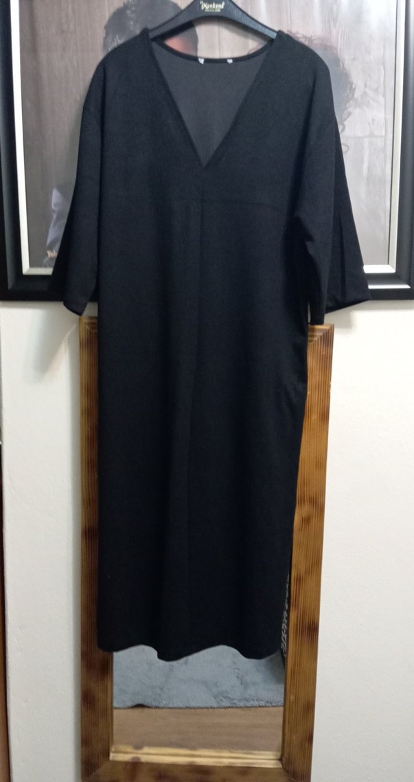 Siyah V Yakalı Kadın Uzun Elbise - Görsel 2