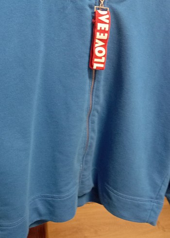 m Beden Kadın Mavi Fermuarlı Kısa Sweatshirt