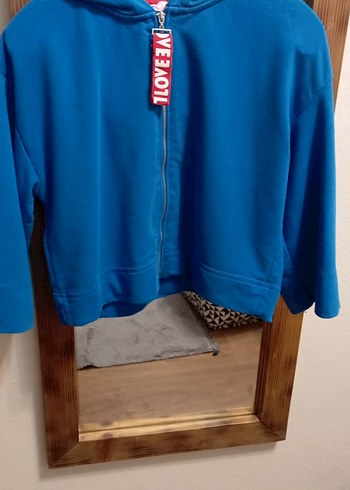 Kadın Mavi Fermuarlı Kısa Sweatshirt
