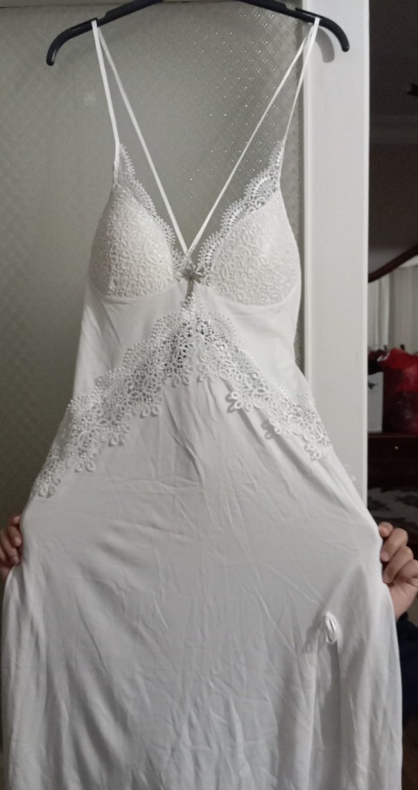 Beyaz V Yakalı gecelik set halinde - Görsel 5