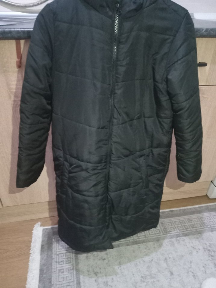 Siyah Fermuarlı Uzun mont - Görsel 3