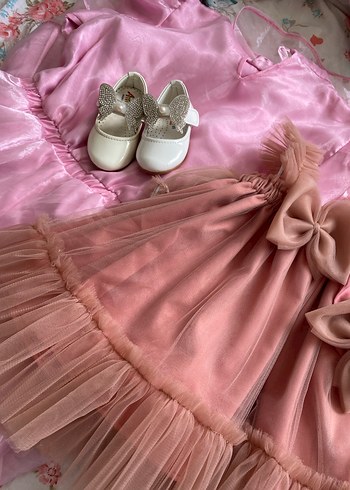 Pembe Askılı Nakışlı Kız Elbisesi