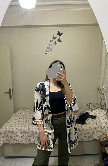 Püskül detaylı kadın kimono