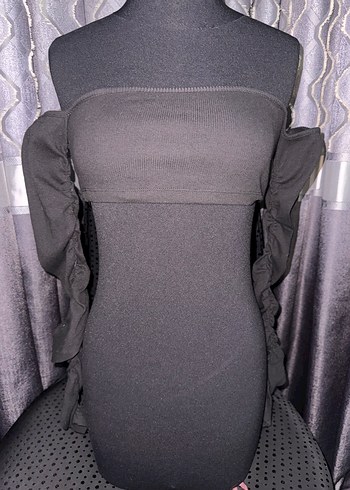 Gri Straplez Uzun Kollu Kemerli Triko Elbise - Görsel 4