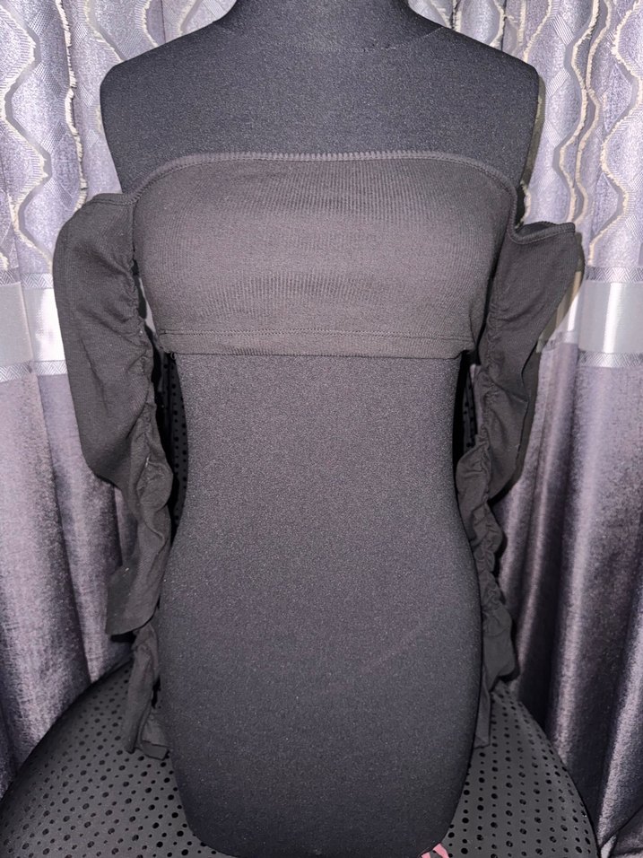 Gri Straplez Uzun Kollu Kemerli Triko Elbise - Görsel 4