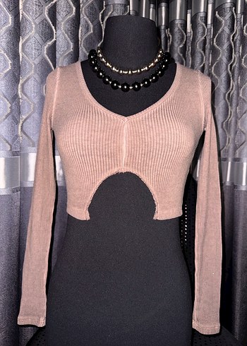 V Yakalı Bej Uzun Kollu Triko Kazak - Görsel 7