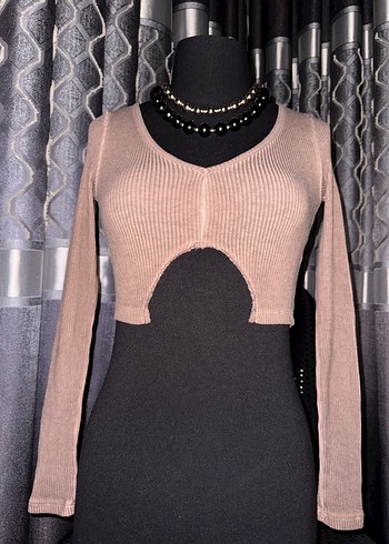 V Yakalı Bej Uzun Kollu Triko Kazak - Görsel 8