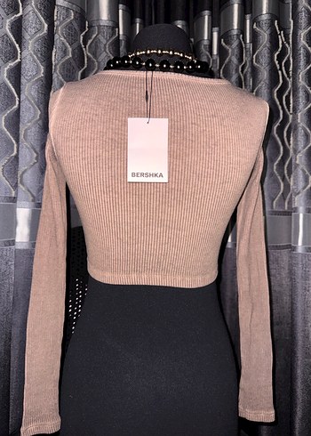 V Yakalı Bej Uzun Kollu Triko Kazak - Görsel 2