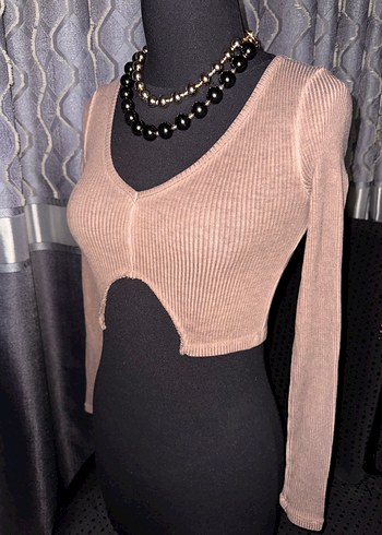 V Yakalı Bej Uzun Kollu Triko Kazak - Görsel 5