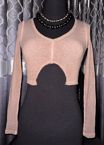 V Yakalı Bej Uzun Kollu Triko Kazak - Görsel 6