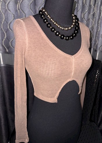 V Yakalı Bej Uzun Kollu Triko Kazak - Görsel 3