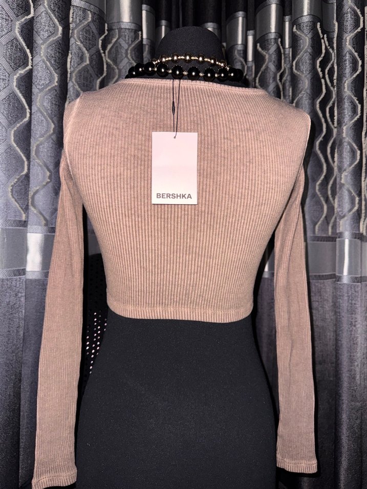 V Yakalı Bej Uzun Kollu Triko Kazak - Görsel 2