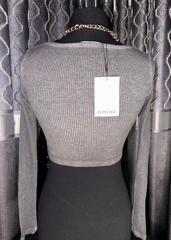 Gri Örgü Fitilli Uzun Kollu Goth Kazak - Görsel 3