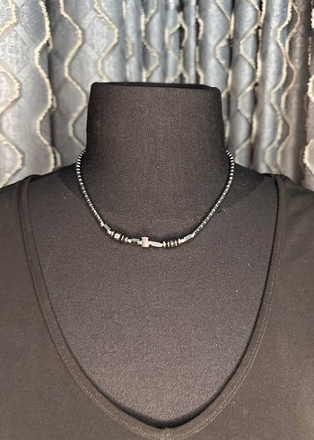 Gri Boncuklu Yılan Desenli Midi Kolye - Görsel 2