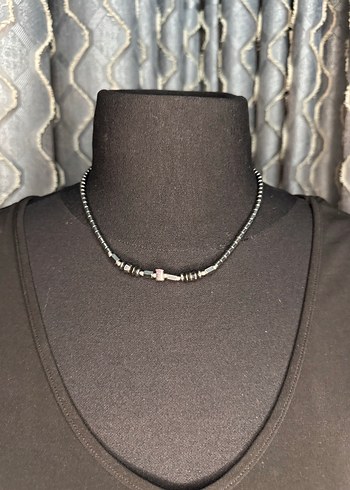 Gri Boncuklu Yılan Desenli Midi Kolye - Görsel 3