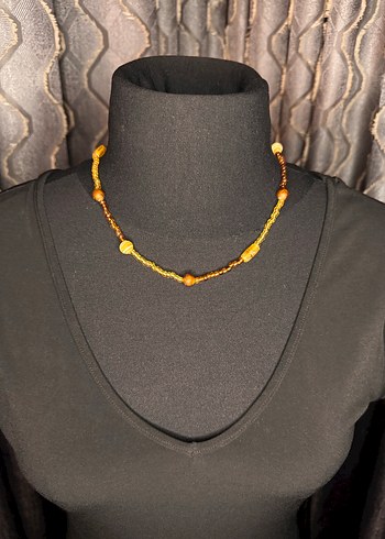 Bohem Tarz Kahverengi Boncuklu Midi Kolye - Görsel 2