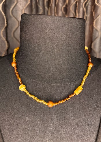 Bohem Tarz Kahverengi Boncuklu Midi Kolye - Görsel 5