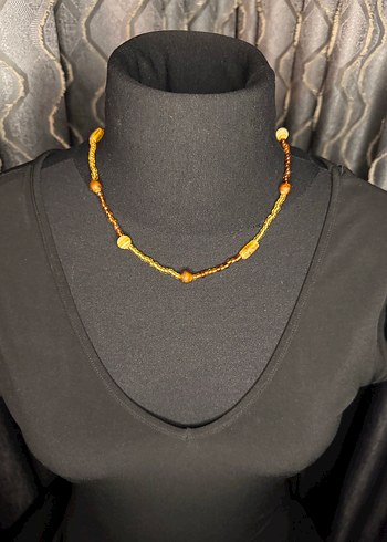 Bohem Tarz Kahverengi Boncuklu Midi Kolye - Görsel 3