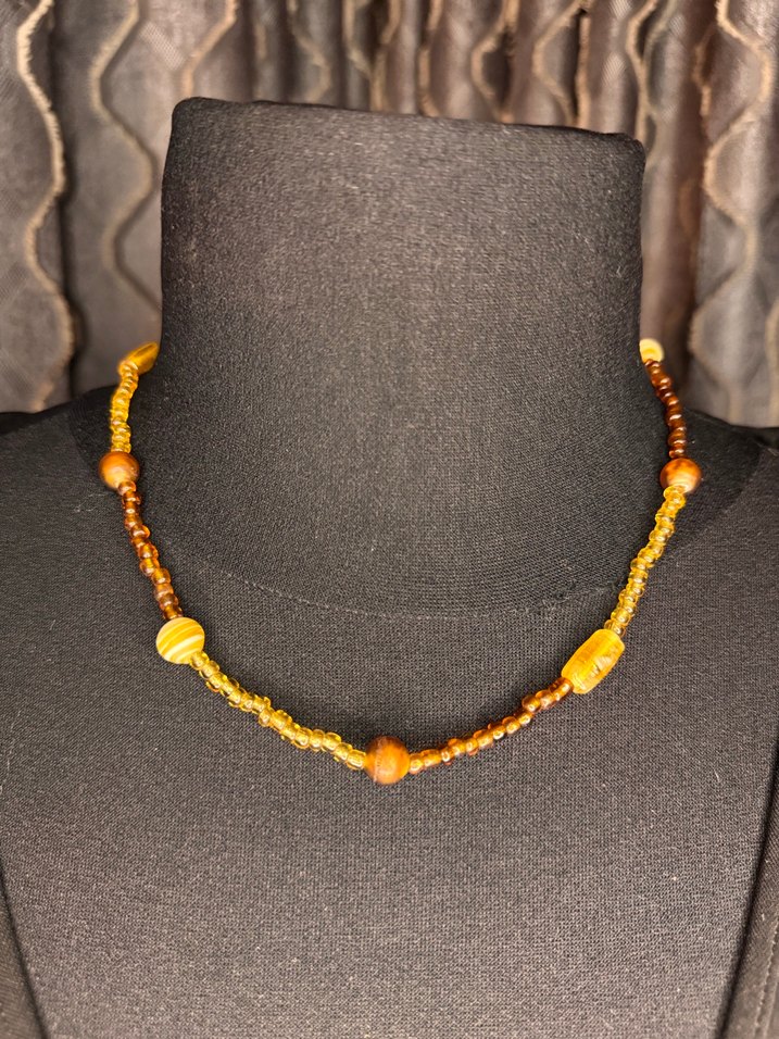 Bohem Tarz Kahverengi Boncuklu Midi Kolye - Görsel 5