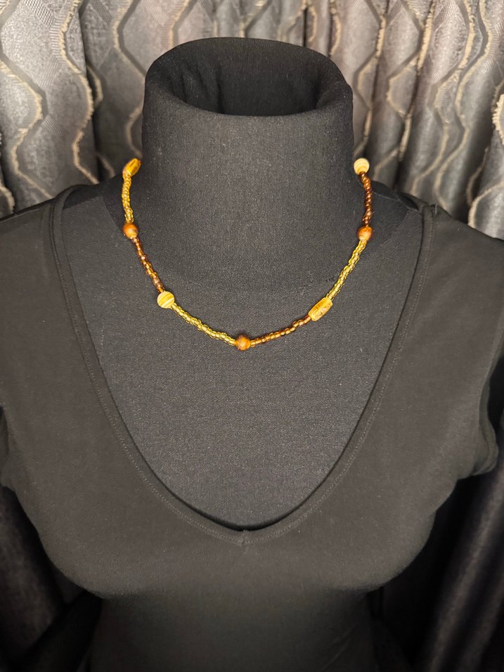 Bohem Tarz Kahverengi Boncuklu Midi Kolye - Görsel 3