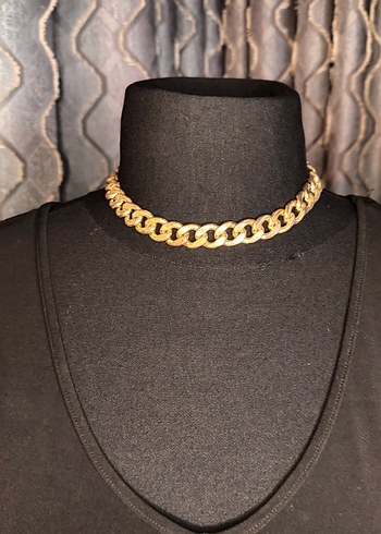 Zincir Detaylı Parlak Altın Kadın Kolye - Görsel 4