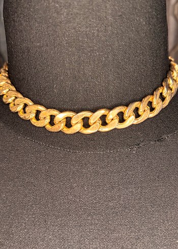 Zincir Detaylı Parlak Altın Kadın Kolye - Görsel 2