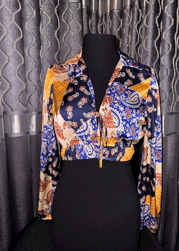 Bohem Çok Renkli Uzun Kollu Mini Bluz - Görsel 5