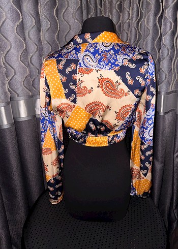 Bohem Çok Renkli Uzun Kollu Mini Bluz - Görsel 8