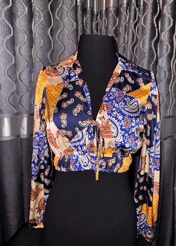 Bohem Çok Renkli Uzun Kollu Mini Bluz - Görsel 6