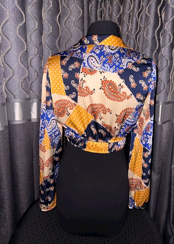 Bohem Çok Renkli Uzun Kollu Mini Bluz - Görsel 7