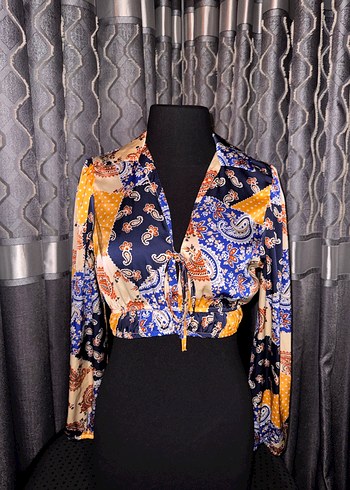 Bohem Çok Renkli Uzun Kollu Mini Bluz - Görsel 2