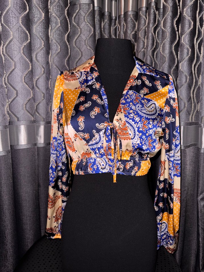 Bohem Çok Renkli Uzun Kollu Mini Bluz - Görsel 4