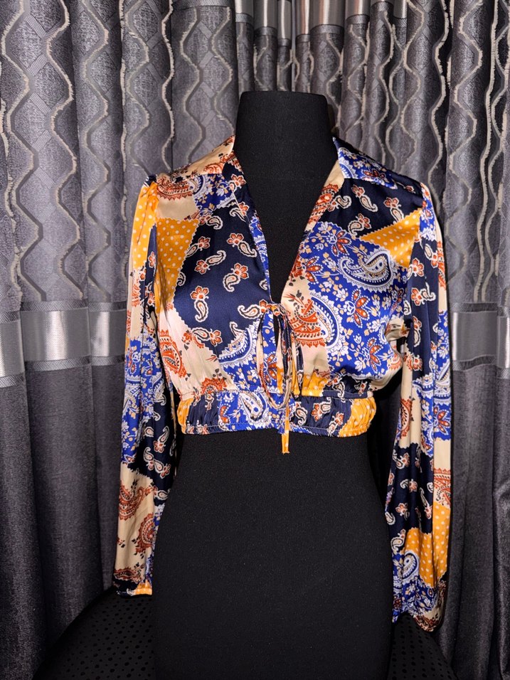 Bohem Çok Renkli Uzun Kollu Mini Bluz - Görsel 5