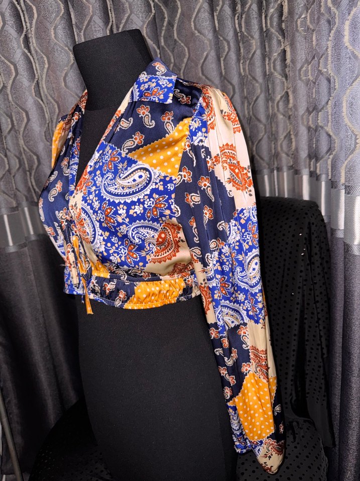 Bohem Çok Renkli Uzun Kollu Mini Bluz - Görsel 3