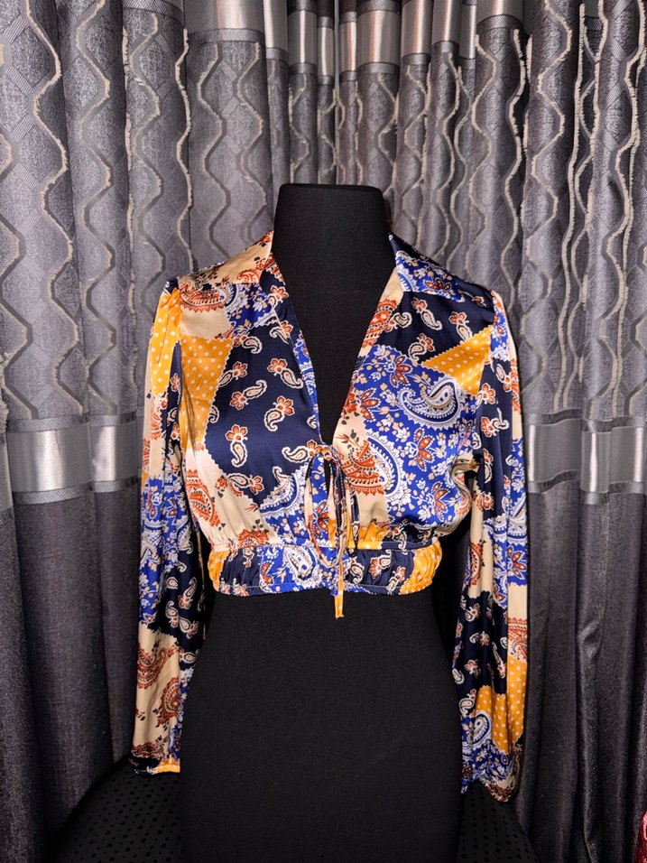 Bohem Çok Renkli Uzun Kollu Mini Bluz - Görsel 2