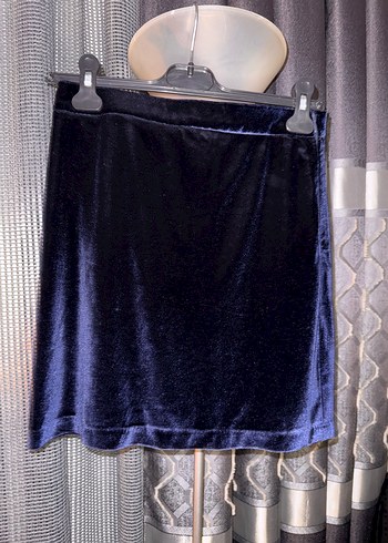 Drapeli Lacivert kadife Mini Etek - Görsel 3