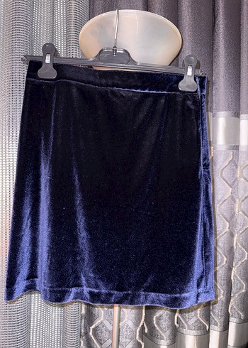 Drapeli Lacivert kadife Mini Etek - Görsel 4