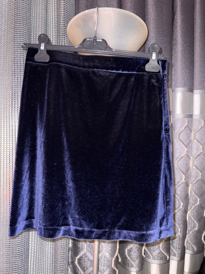 Drapeli Lacivert kadife Mini Etek - Görsel 4