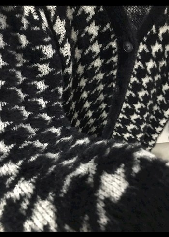 Uzun Kollu Salaş Kazayağı Desenli Kadın Hırka - Görsel 2