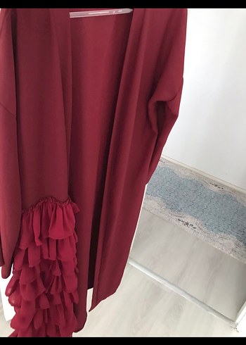 Bordo Uzun Kollu Fırfırlı Bohem Takım - Görsel 2