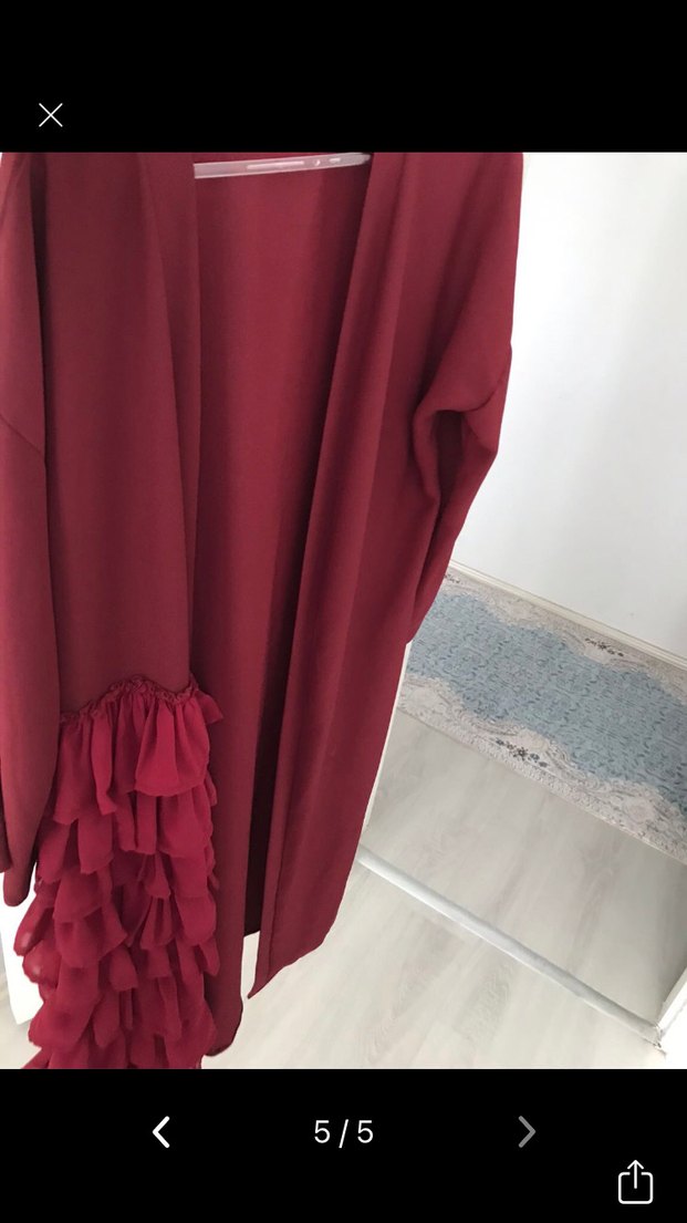 Bordo Uzun Kollu Fırfırlı Bohem Takım - Görsel 2