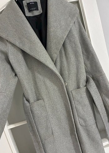 Gri Kadın Kaban Büyük Yaka Cepli - Görsel 2