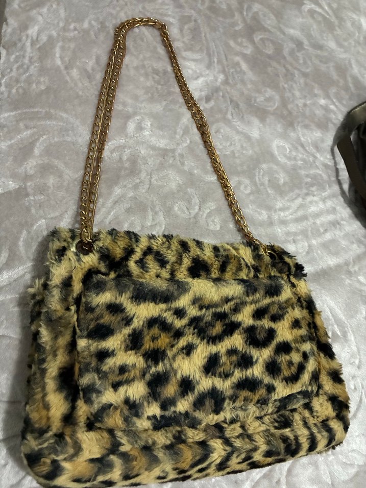 Kahverengi Leopar Desenli Kürklü Kadın Çanta - Görsel 3