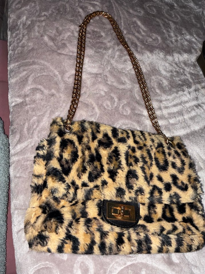 Kahverengi Leopar Desenli Kürklü Kadın Çanta - Görsel 2
